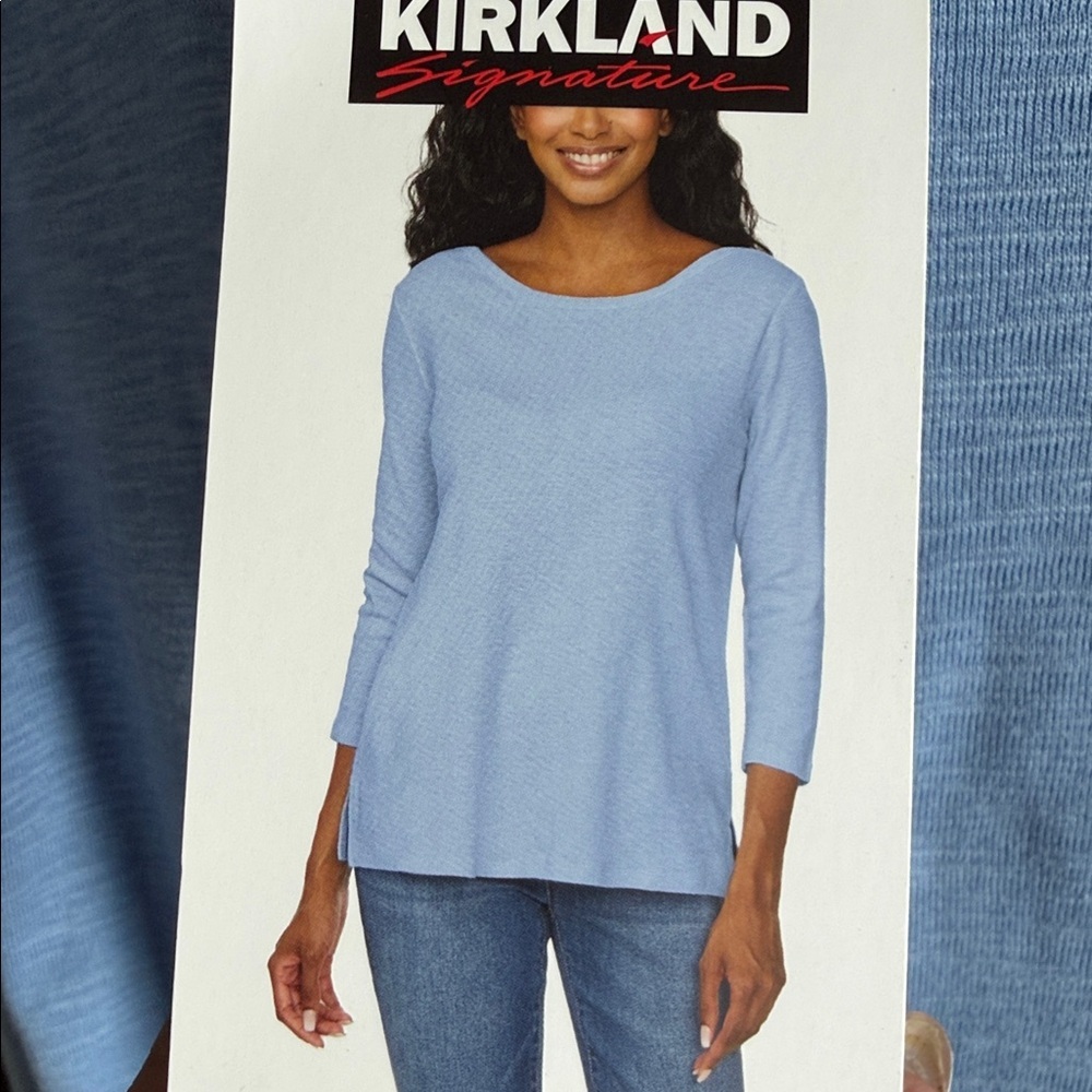 Kirkland Signature Light Blue Boatneck Long Sleeve slub tee Top XL NWOT